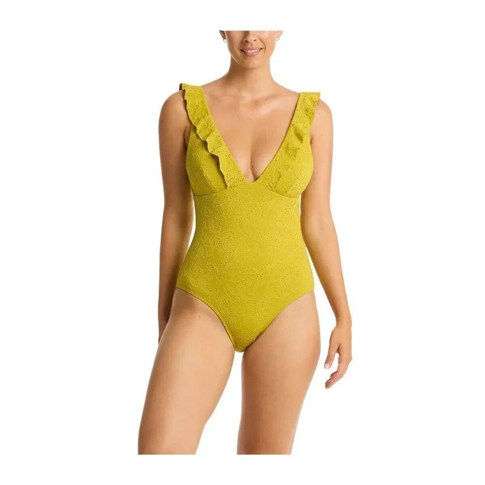 Sea Level One Piece Swimsuit Womens 4 Yellow Powermesh Lining Adjustable Straps